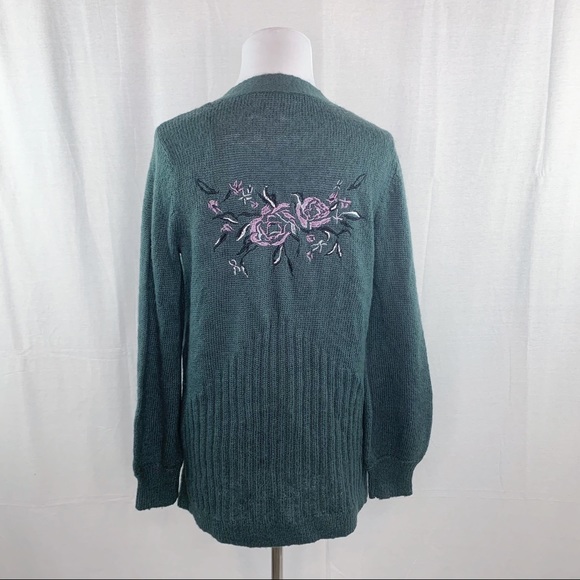 Mudd green open front embroidered floral cardigan - Picture 8 of 13